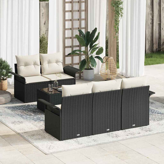 Tuin Sofa Set met kussen 6 pcs Zwart en Crème 55 x 55 x 37 cm is nu te koop bij PeponiXL, paradijselijk wonen!