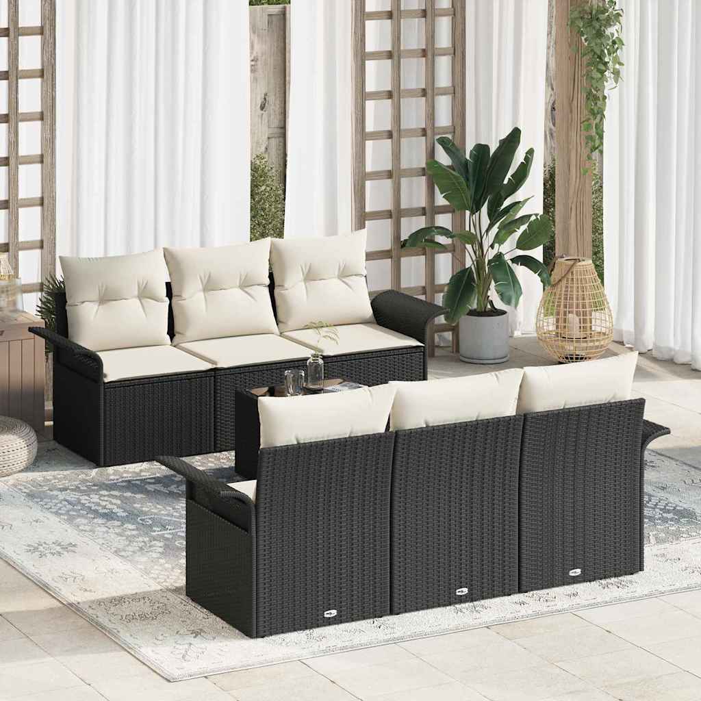 Tuinbankenset met kussen 7 pcs Zwart en Crème poly rattan is nu te koop bij PeponiXL, paradijselijk wonen!