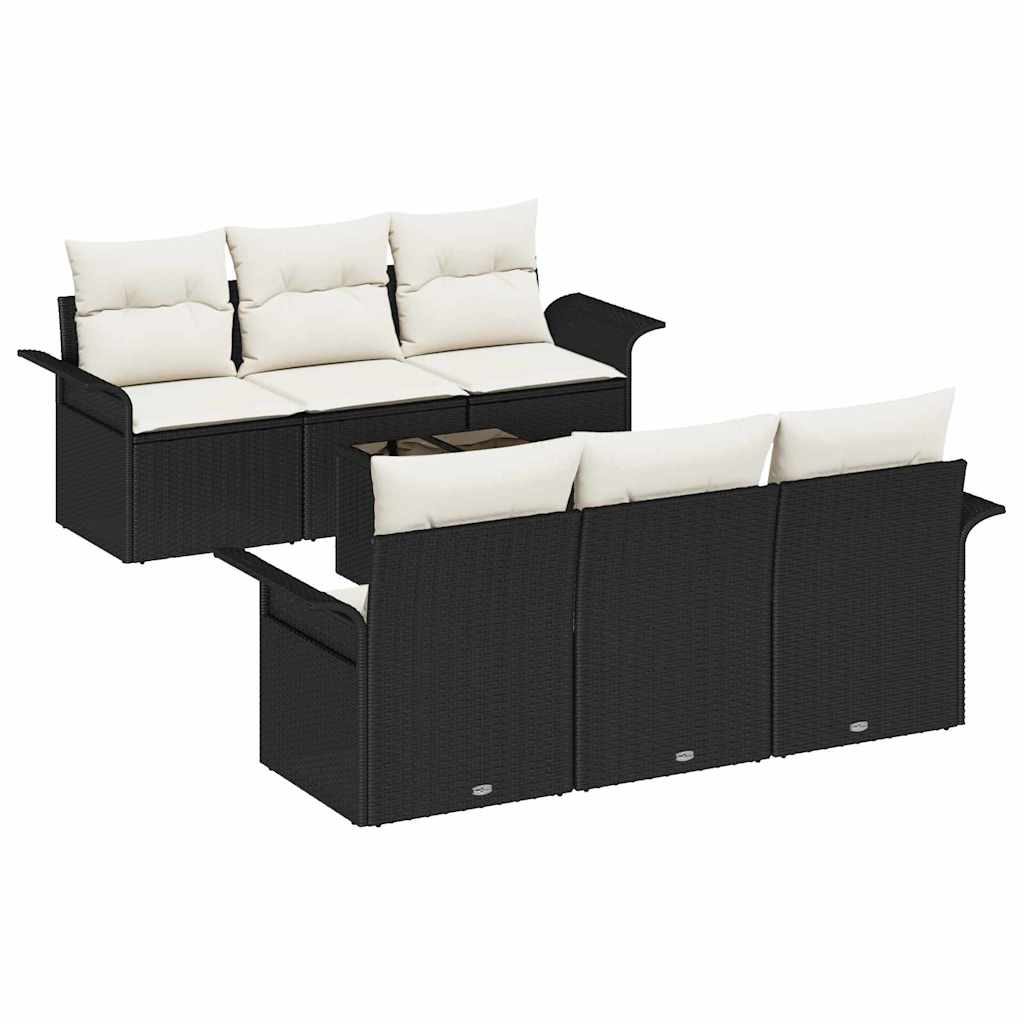 Tuinbankenset met kussen 7 pcs Zwart en Crème poly rattan is nu te koop bij PeponiXL, paradijselijk wonen!