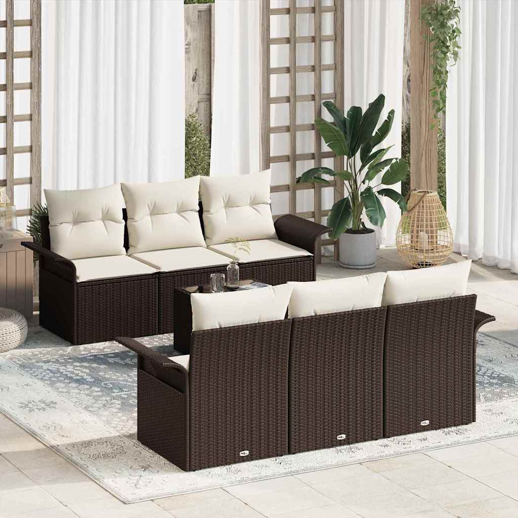 Tuinbankenset met kussen 7 pcs Bruin en Crème poly rattan is nu te koop bij PeponiXL, paradijselijk wonen!