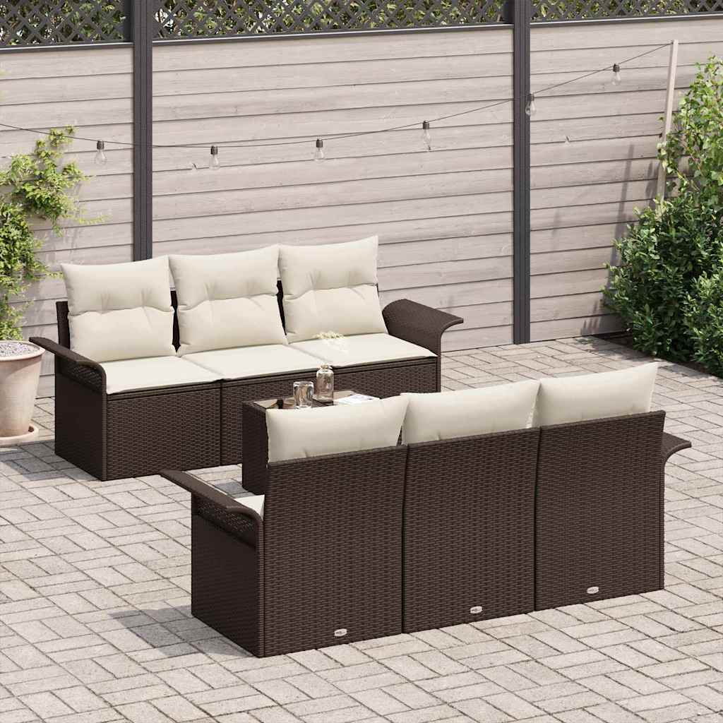 Tuinbankenset met kussen 7 pcs Bruin en Crème poly rattan is nu te koop bij PeponiXL, paradijselijk wonen!