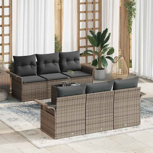 Tuinbankenset met kussen met opslag 7 pcs Grijs poly rattan is nu te koop bij PeponiXL, paradijselijk wonen!