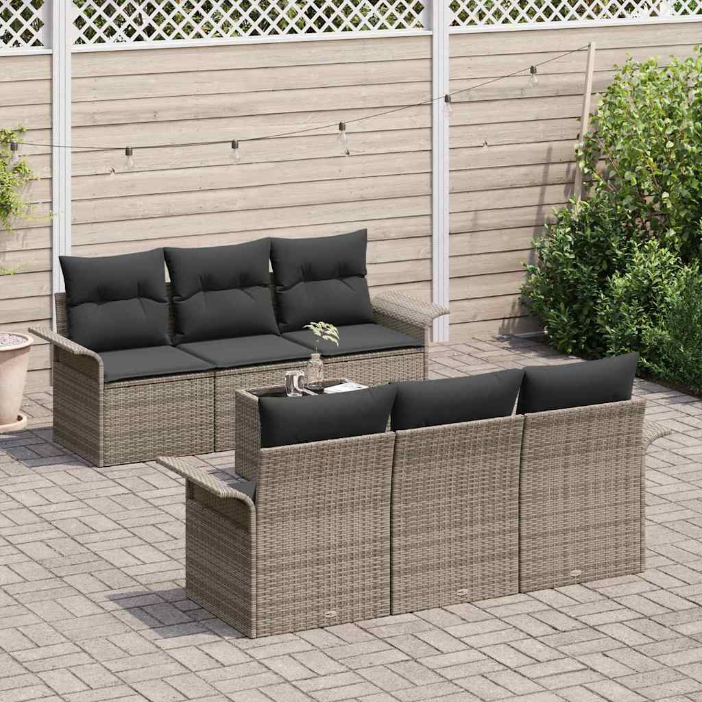 Tuinbankenset met kussen met opslag 7 pcs Grijs poly rattan is nu te koop bij PeponiXL, paradijselijk wonen!