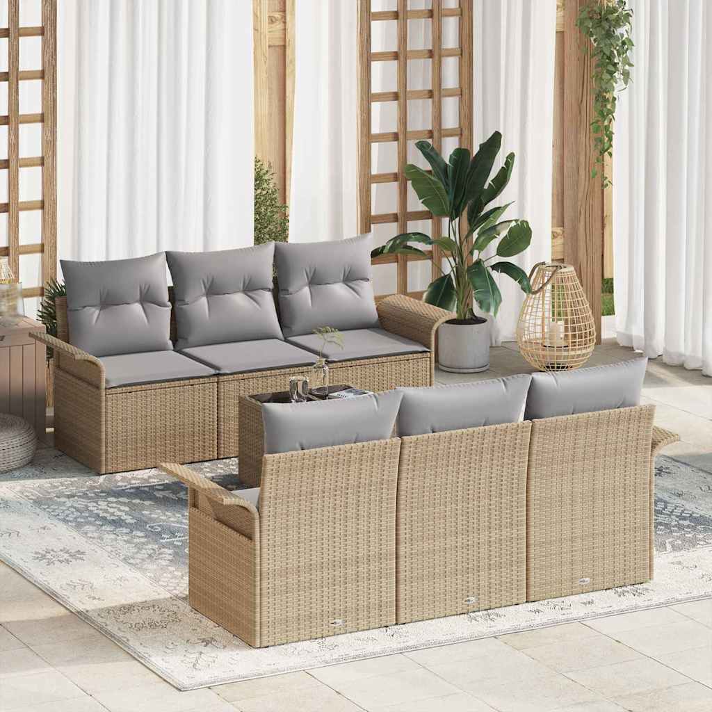 Tuinbankenset met kussen 7 pcs Beige en Grijs poly rattan is nu te koop bij PeponiXL, paradijselijk wonen!