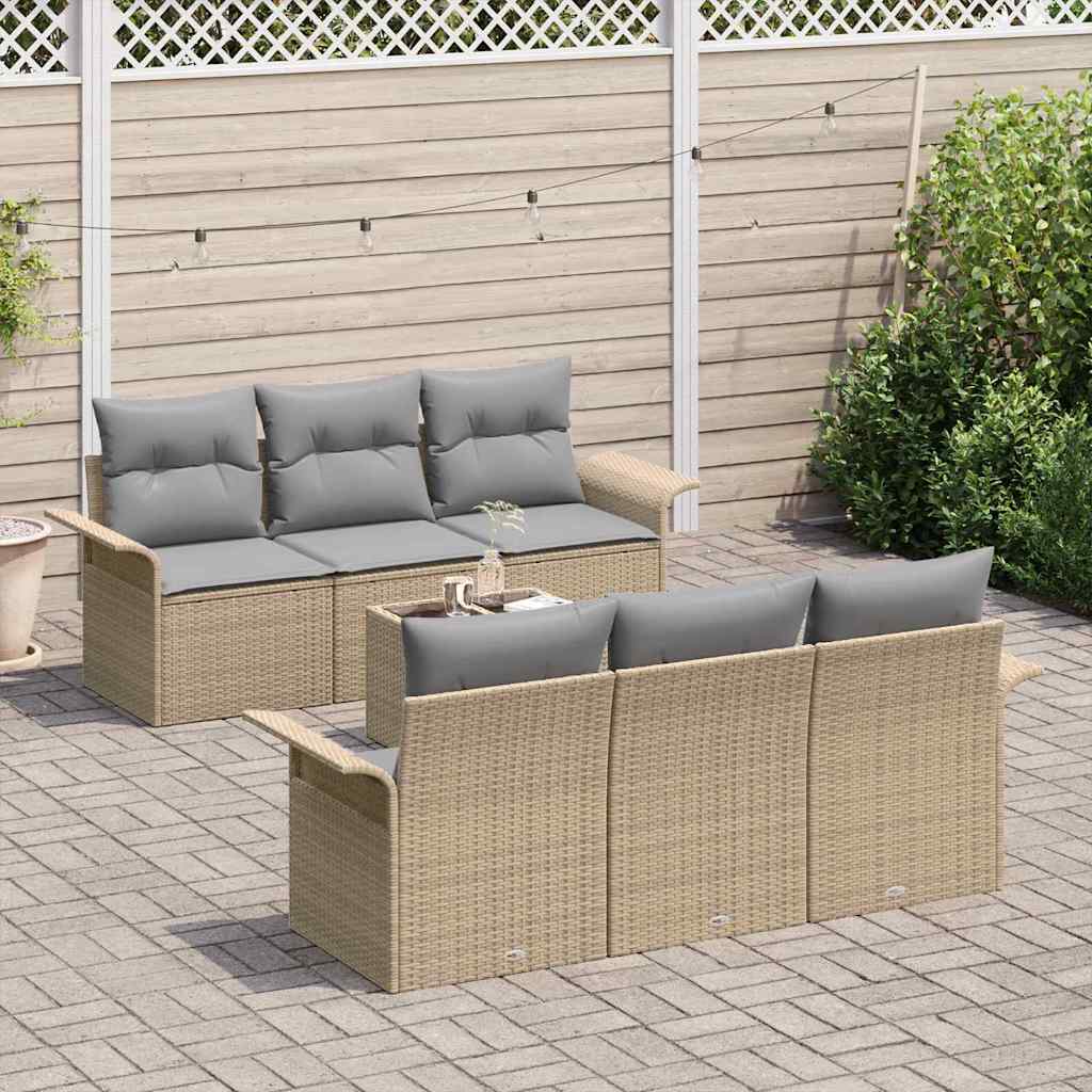 Tuinbankenset met kussen 7 pcs Beige en Grijs poly rattan is nu te koop bij PeponiXL, paradijselijk wonen!