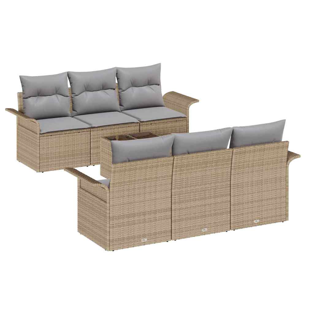 Tuinbankenset met kussen 7 pcs Beige en Grijs poly rattan is nu te koop bij PeponiXL, paradijselijk wonen!