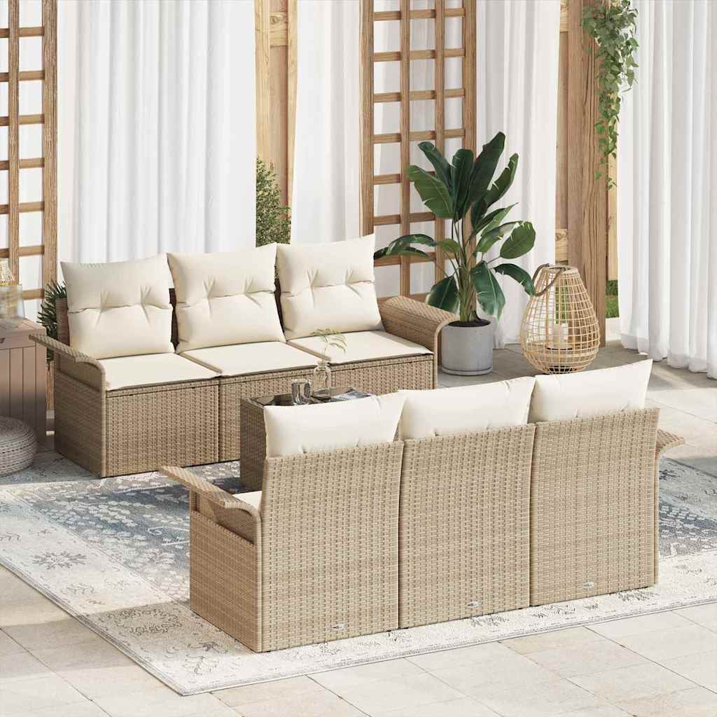 Tuinbankenset met kussen 7 pcs Beige en Crème poly rattan is nu te koop bij PeponiXL, paradijselijk wonen!