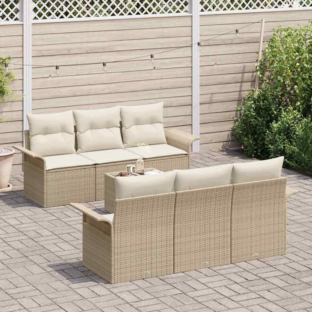 Tuinbankenset met kussen 7 pcs Beige en Crème poly rattan is nu te koop bij PeponiXL, paradijselijk wonen!