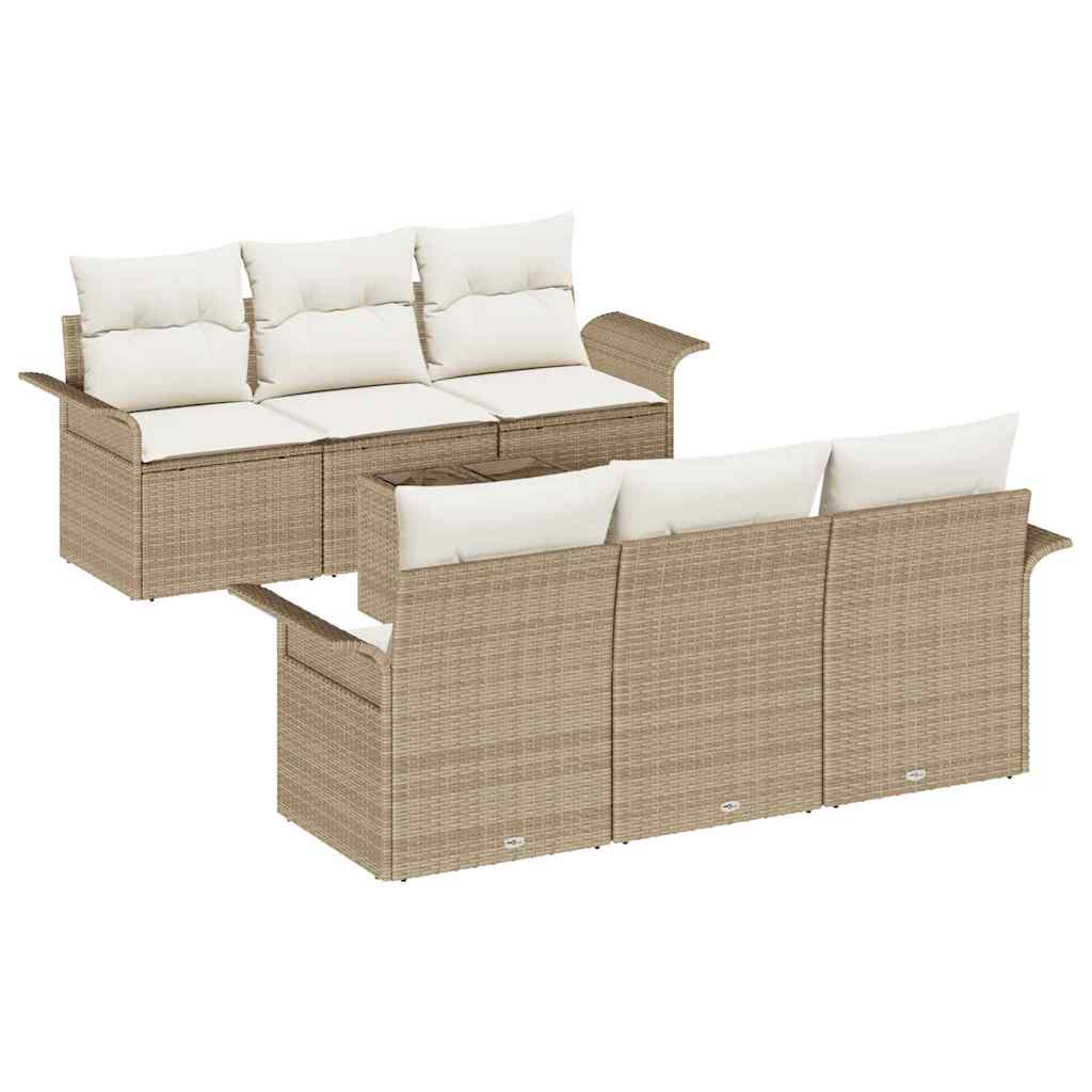 Tuinbankenset met kussen 7 pcs Beige en Crème poly rattan is nu te koop bij PeponiXL, paradijselijk wonen!