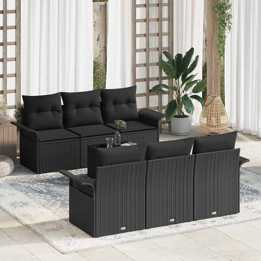 Tuinbankenset met kussen met opslag 7 pcs Zwart poly rattan is nu te koop bij PeponiXL, paradijselijk wonen!