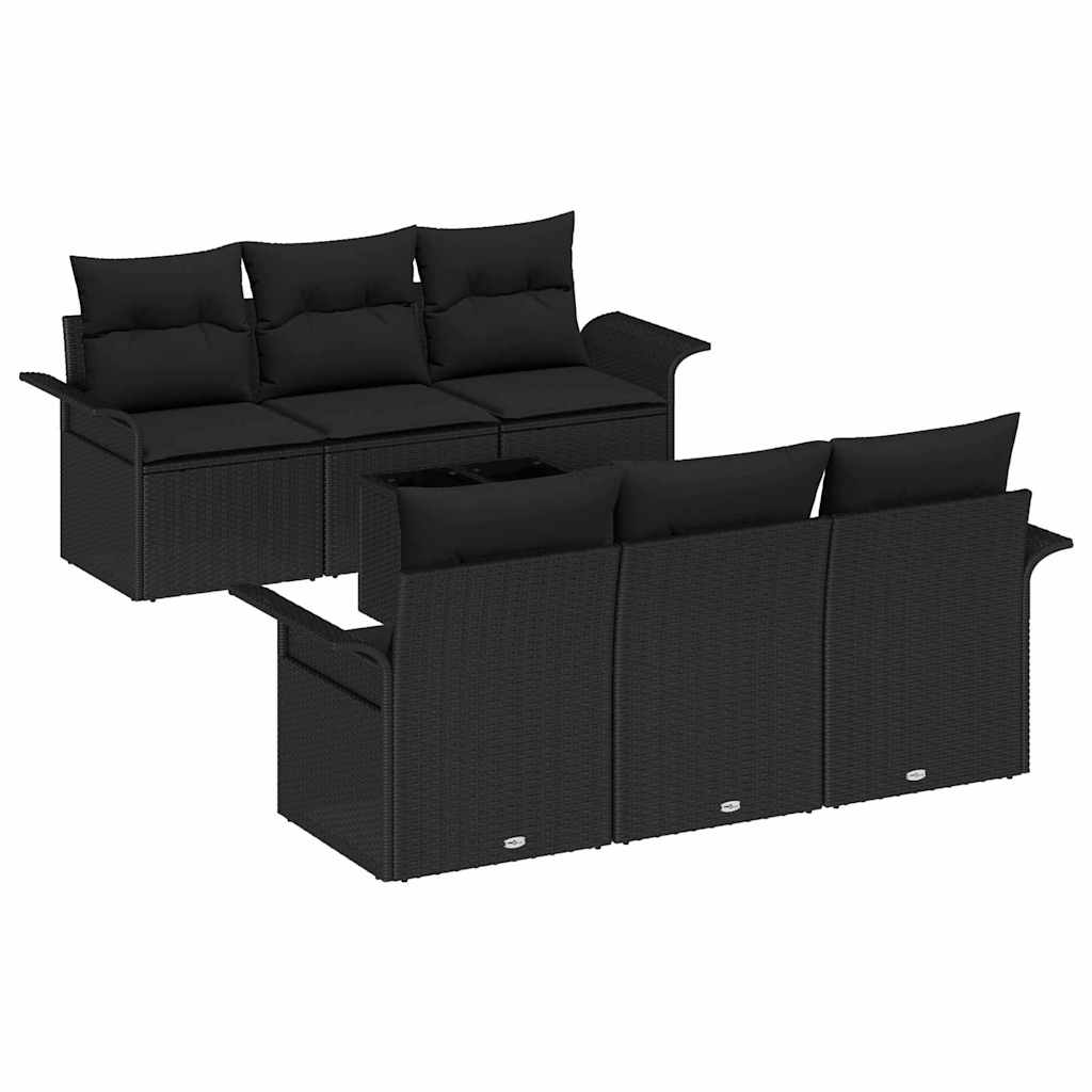 Tuinbankenset met kussen met opslag 7 pcs Zwart poly rattan is nu te koop bij PeponiXL, paradijselijk wonen!