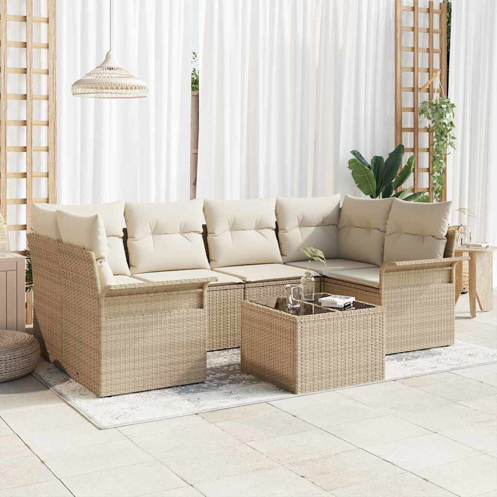 Tuin Sofa Set 7 pcs Beige en Crème 55 x 55 x 37 cm poly rattan is nu te koop bij PeponiXL, paradijselijk wonen!