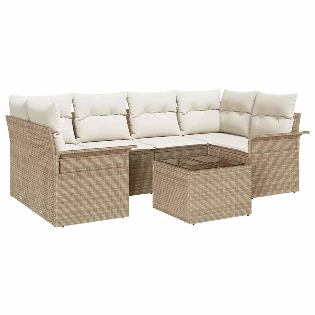 Tuin Sofa Set 7 pcs Beige en Crème 55 x 55 x 37 cm poly rattan is nu te koop bij PeponiXL, paradijselijk wonen!