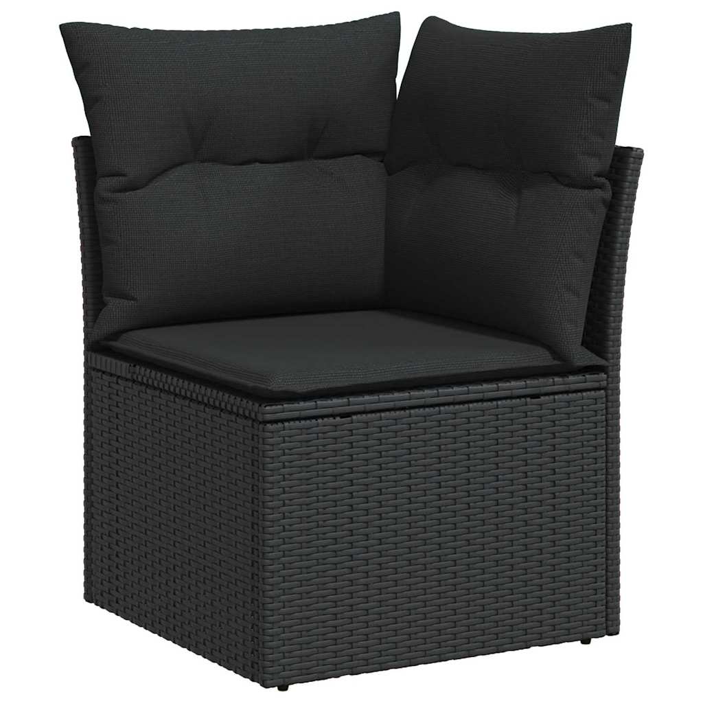 Tuin Sofa Set met kussen 7 pcs Zwart Poly rattan, staal en glas is nu te koop bij PeponiXL, paradijselijk wonen!
