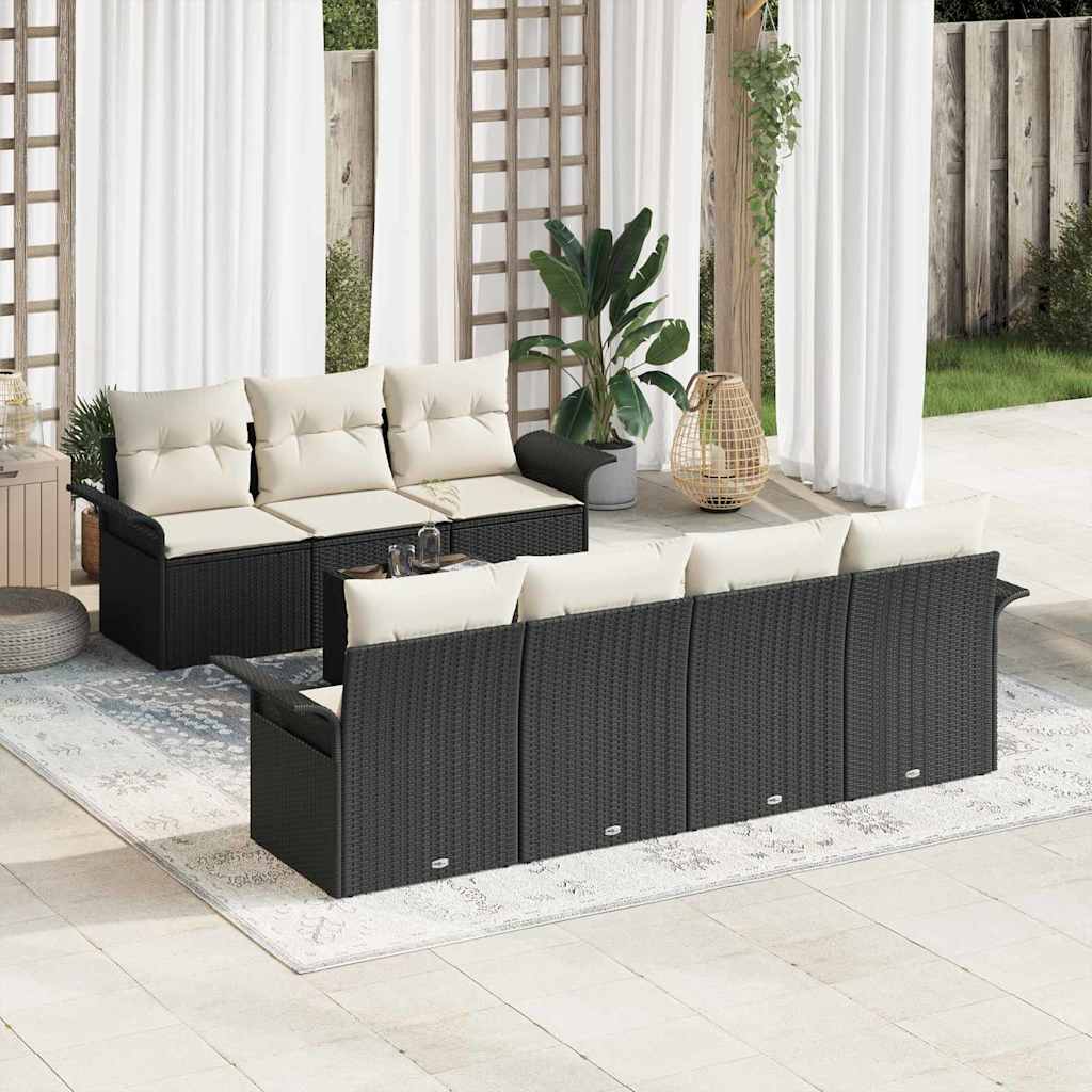 Tuinbankenset met kussen 8 pcs Zwart en Crème poly rattan is nu te koop bij PeponiXL, paradijselijk wonen!