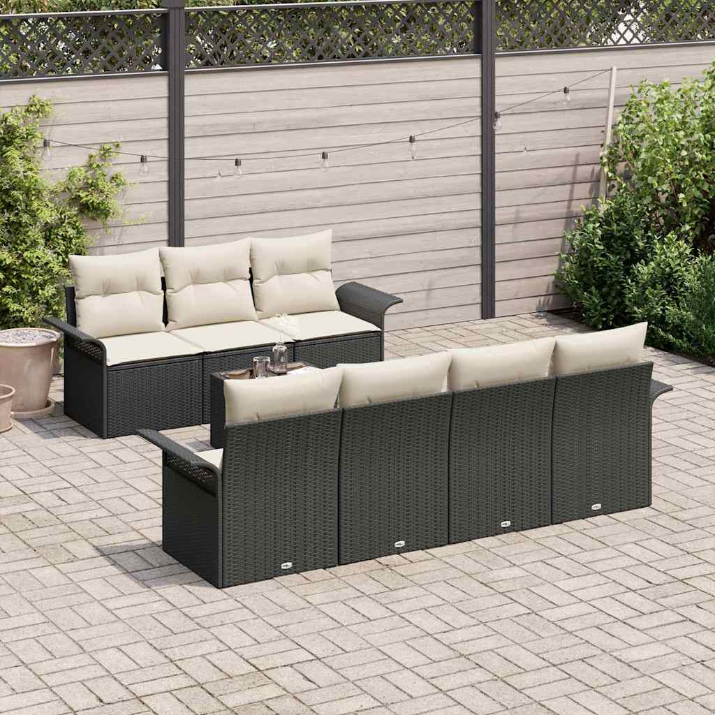 Tuinbankenset met kussen 8 pcs Zwart en Crème poly rattan is nu te koop bij PeponiXL, paradijselijk wonen!