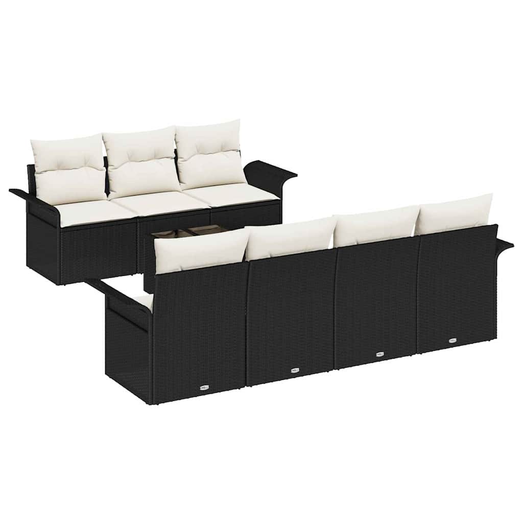 Tuinbankenset met kussen 8 pcs Zwart en Crème poly rattan is nu te koop bij PeponiXL, paradijselijk wonen!