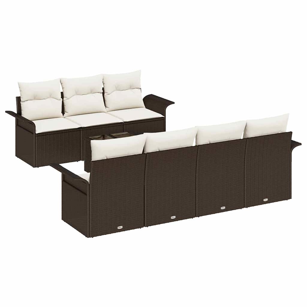 Tuinbankenset met kussen 8 pcs Bruin en Crème poly rattan is nu te koop bij PeponiXL, paradijselijk wonen!