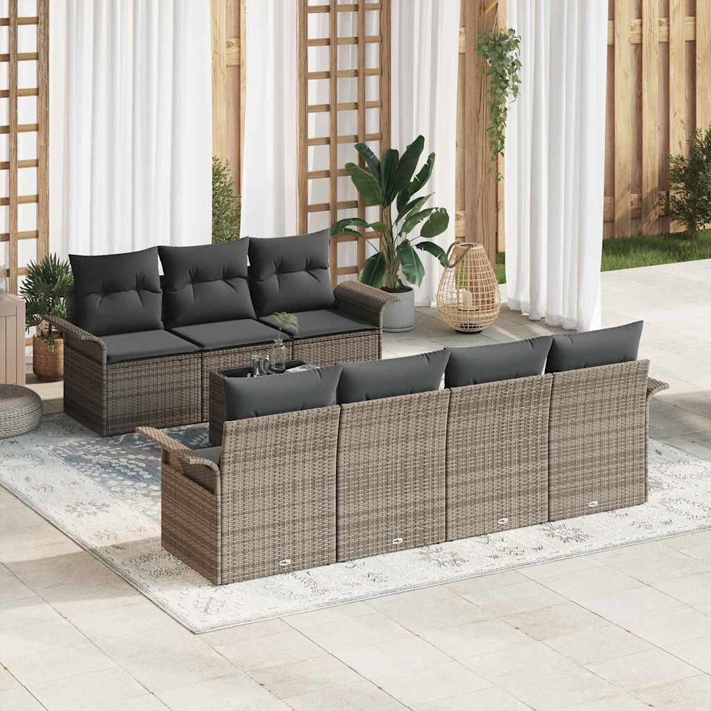 Tuinbankenset met kussen met opslag 8 pcs Grijs poly rattan is nu te koop bij PeponiXL, paradijselijk wonen!