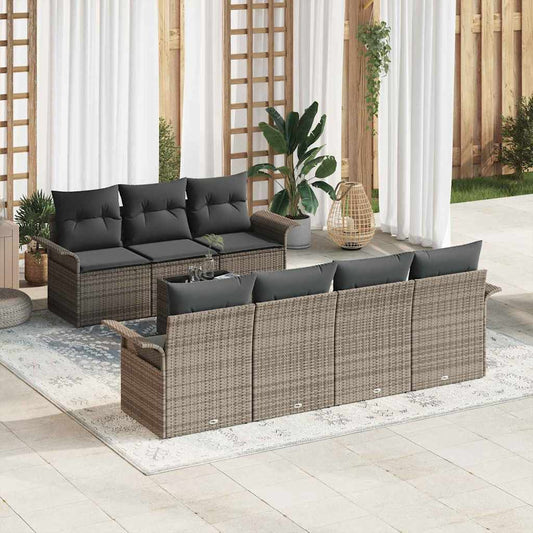 Tuinbankenset met kussen met opslag 8 pcs Grijs poly rattan is nu te koop bij PeponiXL, paradijselijk wonen!