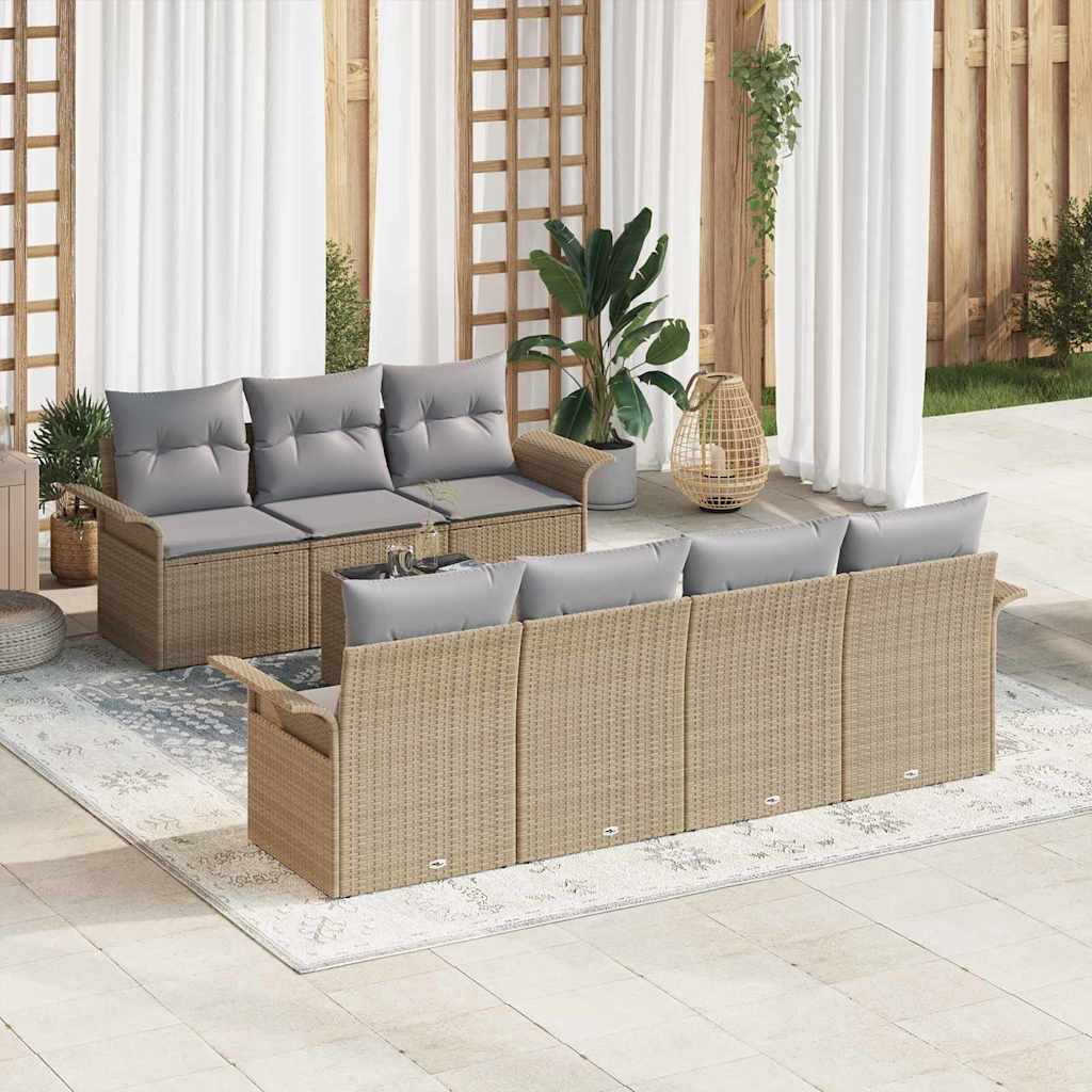 Tuinbankenset met kussen 8 pcs Beige en Grijs poly rattan is nu te koop bij PeponiXL, paradijselijk wonen!