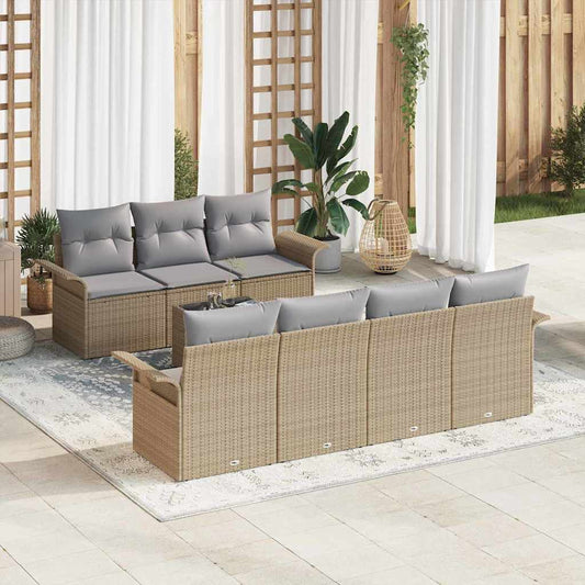 Tuinbankenset met kussen 8 pcs Beige en Grijs poly rattan is nu te koop bij PeponiXL, paradijselijk wonen!