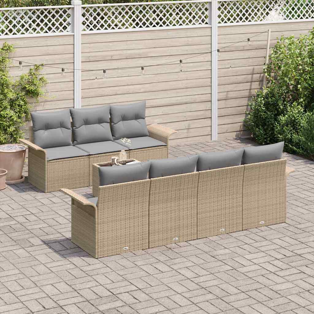 Tuinbankenset met kussen 8 pcs Beige en Grijs poly rattan is nu te koop bij PeponiXL, paradijselijk wonen!
