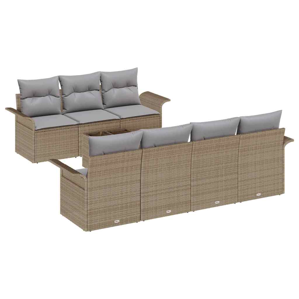 Tuinbankenset met kussen 8 pcs Beige en Grijs poly rattan is nu te koop bij PeponiXL, paradijselijk wonen!