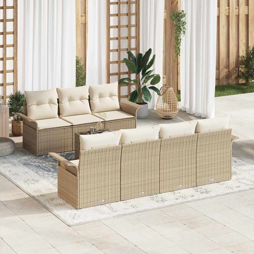 Tuinbankenset met kussen 8 pcs Beige en Crème poly rattan is nu te koop bij PeponiXL, paradijselijk wonen!