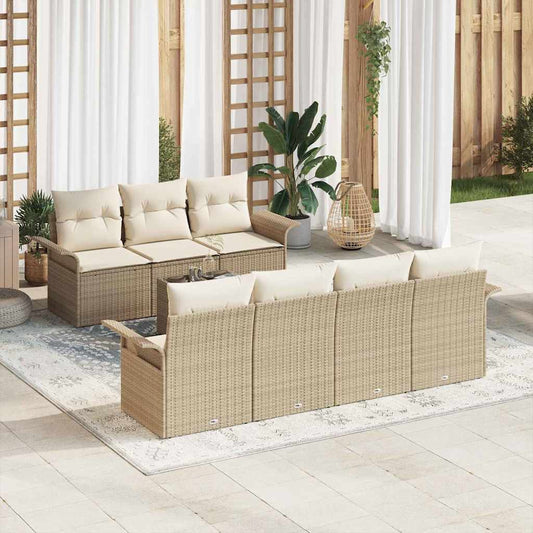 Tuinbankenset met kussen 8 pcs Beige en Crème poly rattan is nu te koop bij PeponiXL, paradijselijk wonen!