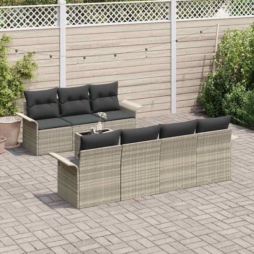 Tuinbankenset 8 pcs Licht Grijs en Donker Grijs poly rattan is nu te koop bij PeponiXL, paradijselijk wonen!