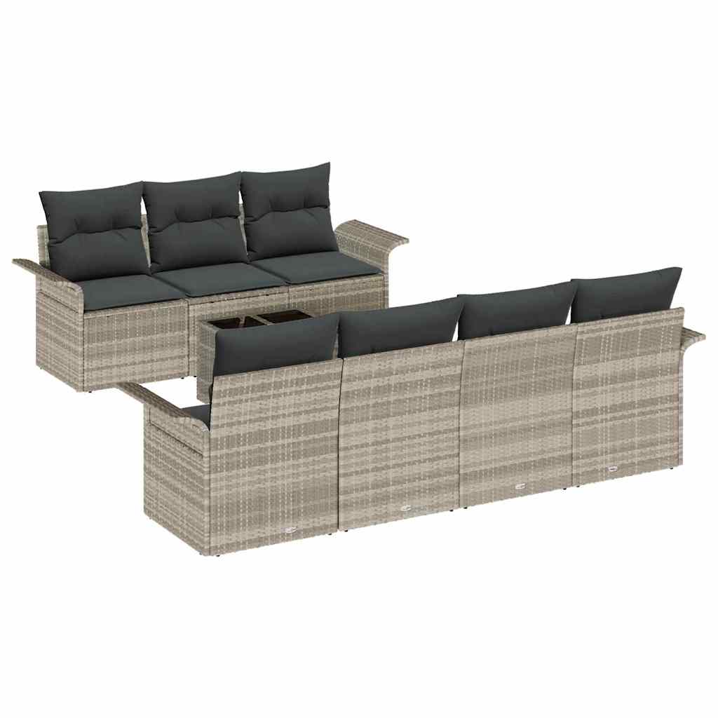 Tuinbankenset 8 pcs Licht Grijs en Donker Grijs poly rattan is nu te koop bij PeponiXL, paradijselijk wonen!