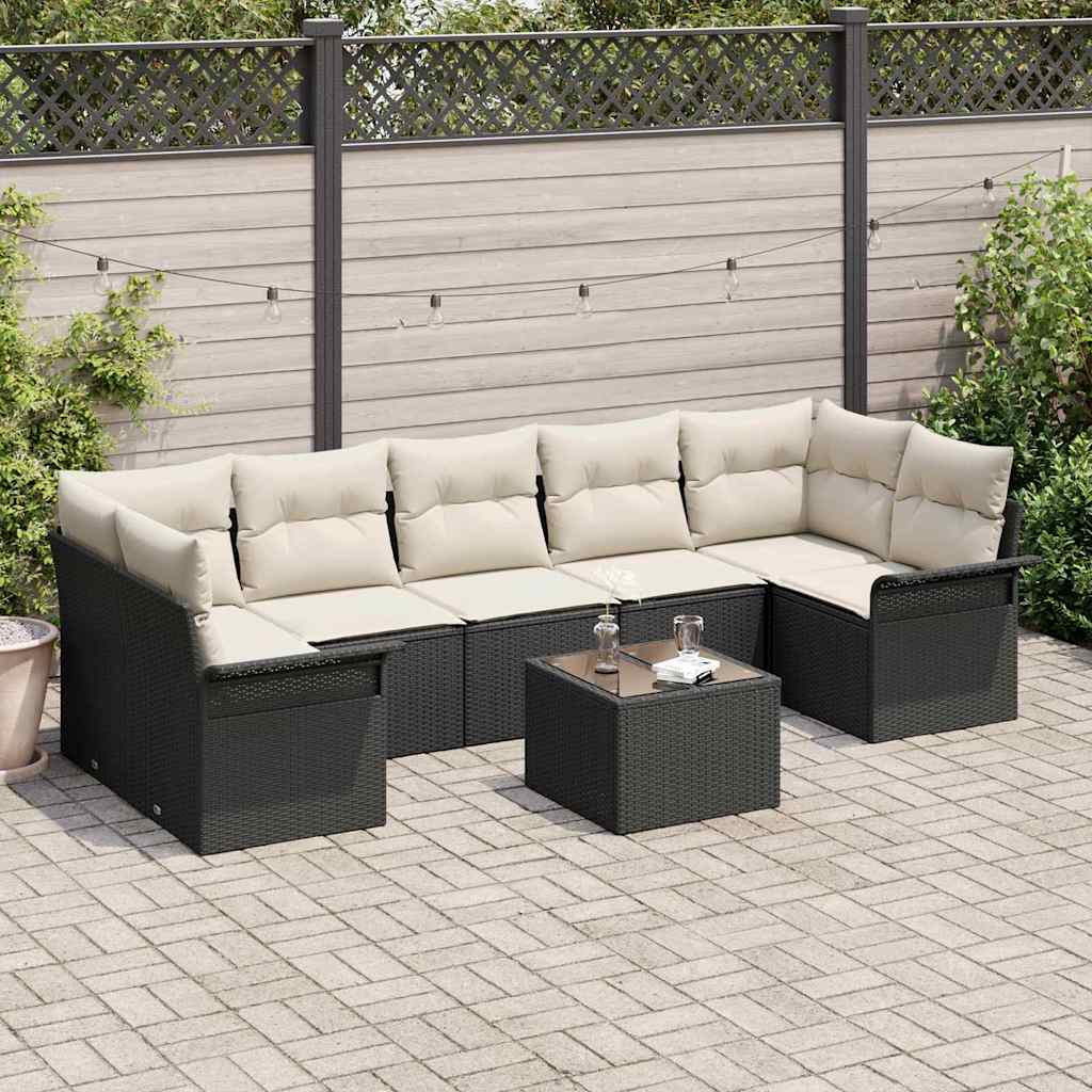 Tuin Sofa Set met kussen 8 pcs Zwart en Crème poly rattan is nu te koop bij PeponiXL, paradijselijk wonen!