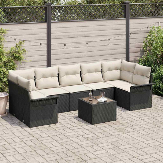 Tuin Sofa Set met kussen 8 pcs Zwart en Crème poly rattan is nu te koop bij PeponiXL, paradijselijk wonen!