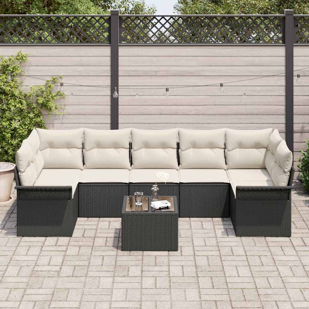 Tuin Sofa Set met kussen 8 pcs Zwart en Crème poly rattan is nu te koop bij PeponiXL, paradijselijk wonen!