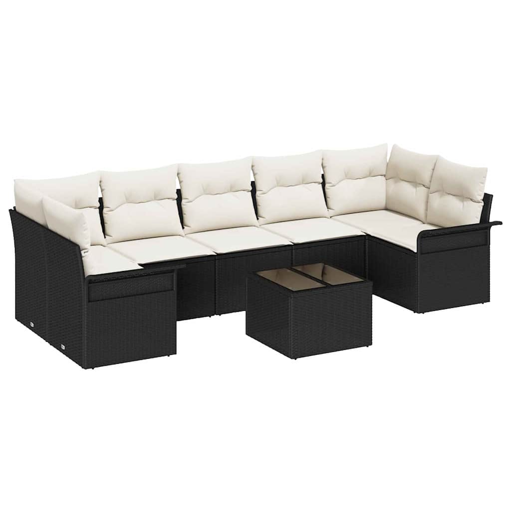 Tuin Sofa Set met kussen 8 pcs Zwart en Crème poly rattan is nu te koop bij PeponiXL, paradijselijk wonen!