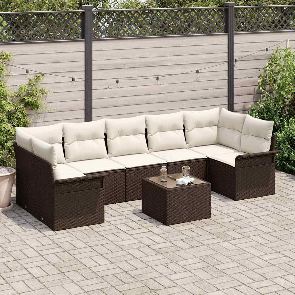 Tuin Sofa Set met kussen 8 pcs Bruin en Crème poly rattan is nu te koop bij PeponiXL, paradijselijk wonen!