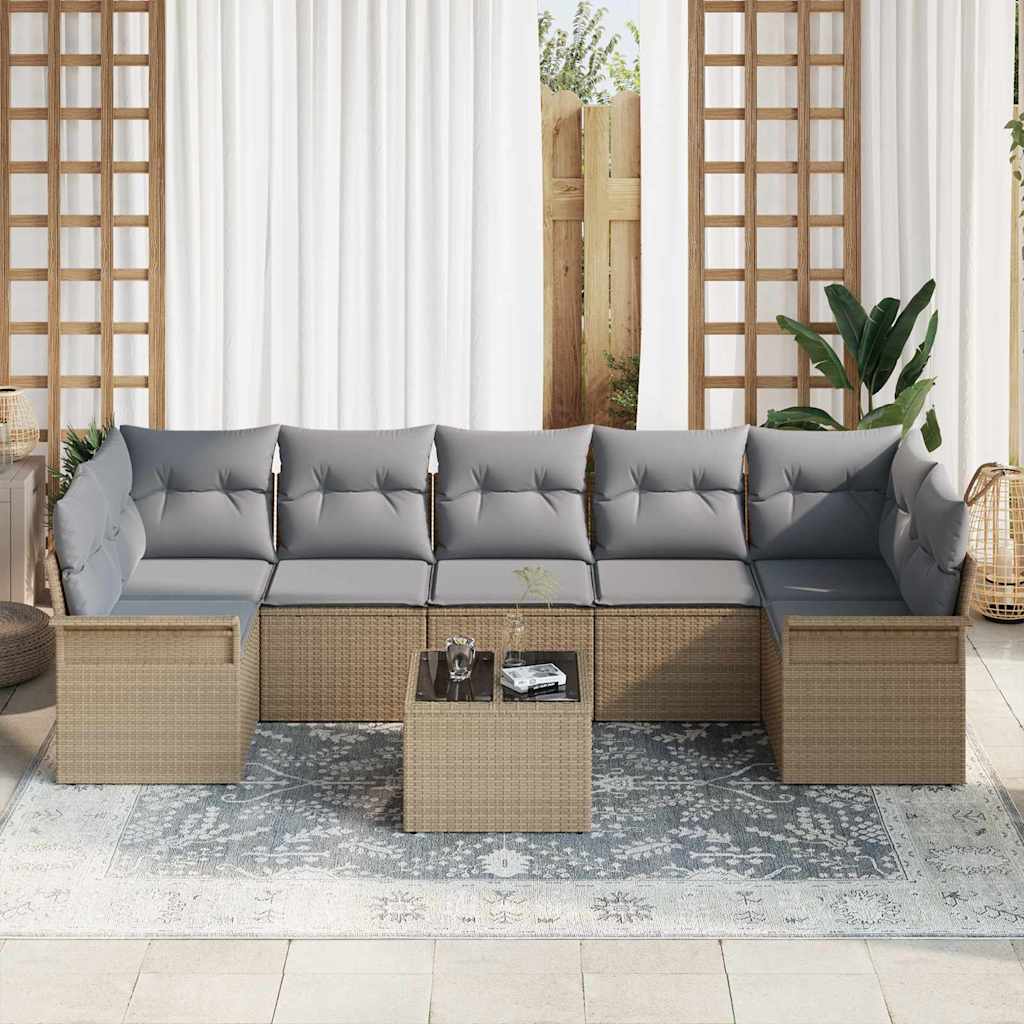 Tuin Sofa Set met kussen 8 pcs Beige en Grijs poly rattan is nu te koop bij PeponiXL, paradijselijk wonen!