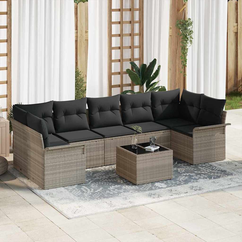 Tuin Sofa Set 8 pcs Licht Grijs en Donker Grijs poly rattan is nu te koop bij PeponiXL, paradijselijk wonen!
