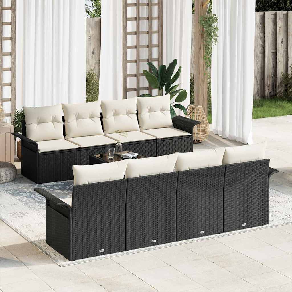Tuin Sofa Set met kussen 9 pcs Zwart en Crème poly rattan is nu te koop bij PeponiXL, paradijselijk wonen!