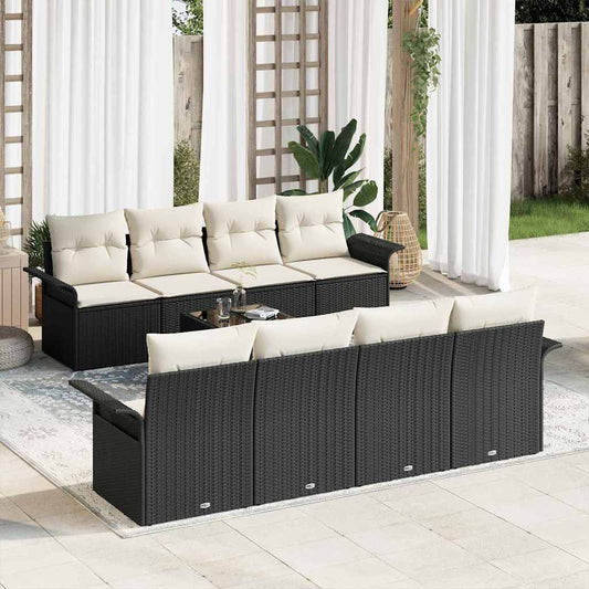 Tuin Sofa Set met kussen 9 pcs Zwart en Crème poly rattan is nu te koop bij PeponiXL, paradijselijk wonen!