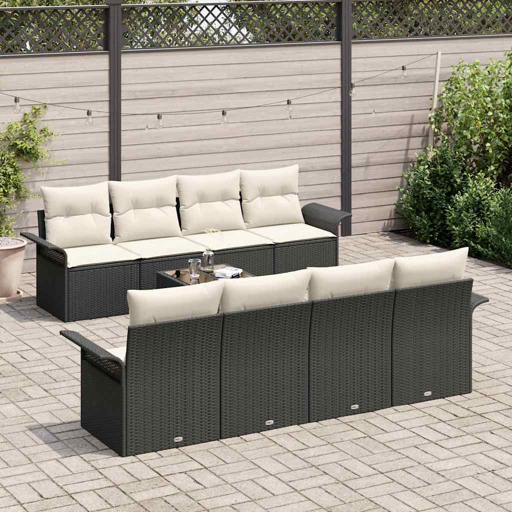 Tuin Sofa Set met kussen 9 pcs Zwart en Crème poly rattan is nu te koop bij PeponiXL, paradijselijk wonen!