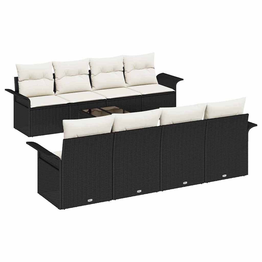 Tuin Sofa Set met kussen 9 pcs Zwart en Crème poly rattan is nu te koop bij PeponiXL, paradijselijk wonen!