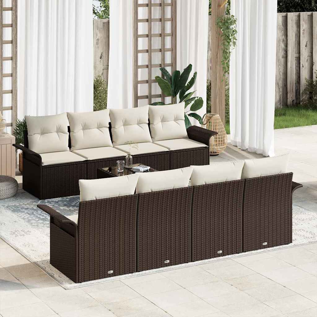 Tuin Sofa Set 9 pcs Bruin en Crème 55 x 55 x 37 cm poly rattan is nu te koop bij PeponiXL, paradijselijk wonen!