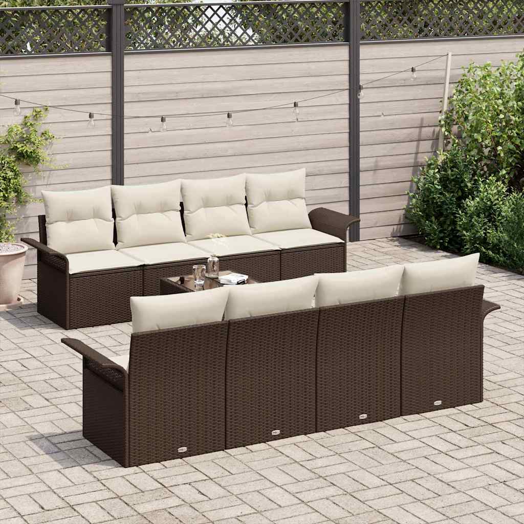 Tuin Sofa Set 9 pcs Bruin en Crème 55 x 55 x 37 cm poly rattan is nu te koop bij PeponiXL, paradijselijk wonen!