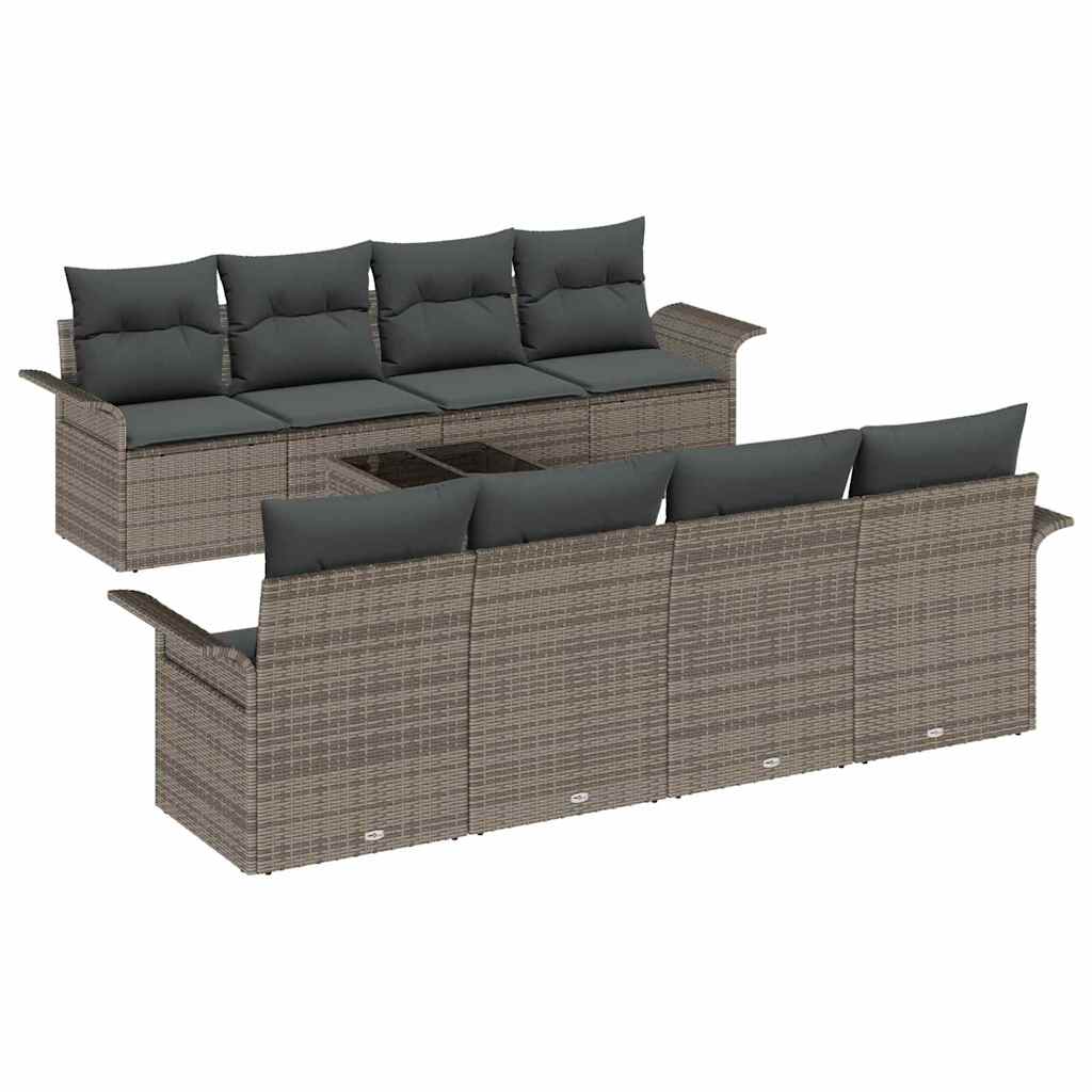 Tuin Sofa Set 9 pcs Grijs 55 x 55 x 37 cm poly rattan is nu te koop bij PeponiXL, paradijselijk wonen!