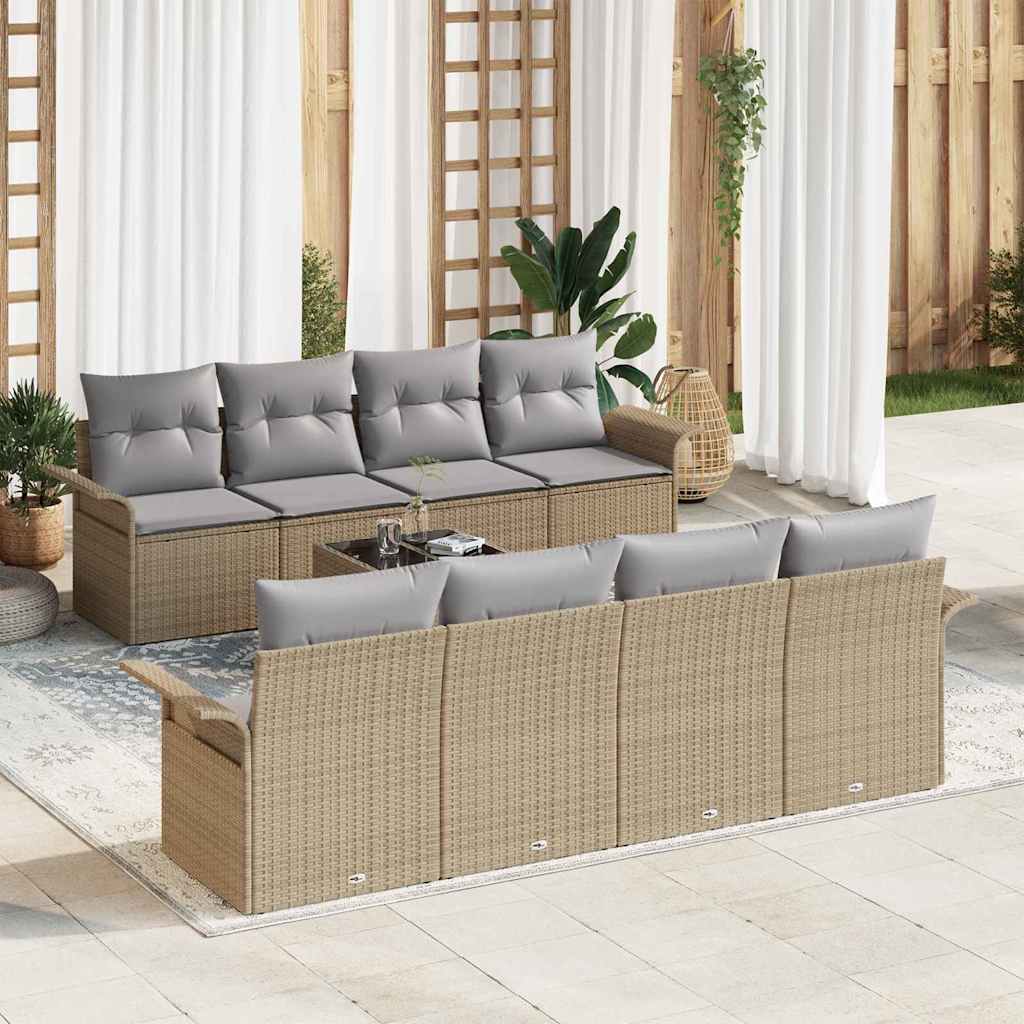 Tuin Sofa Set met kussen 9 pcs Beige en Grijs poly rattan is nu te koop bij PeponiXL, paradijselijk wonen!