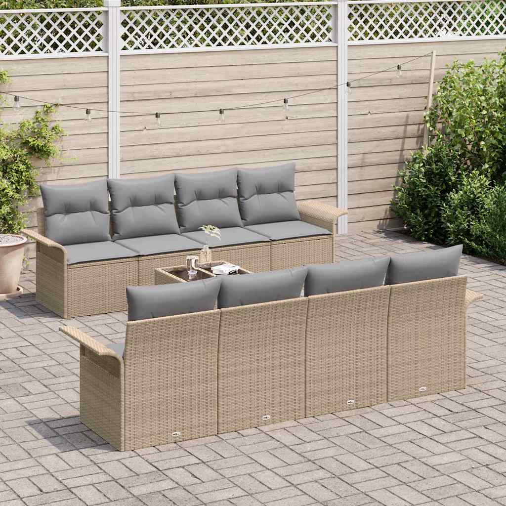 Tuin Sofa Set met kussen 9 pcs Beige en Grijs poly rattan is nu te koop bij PeponiXL, paradijselijk wonen!