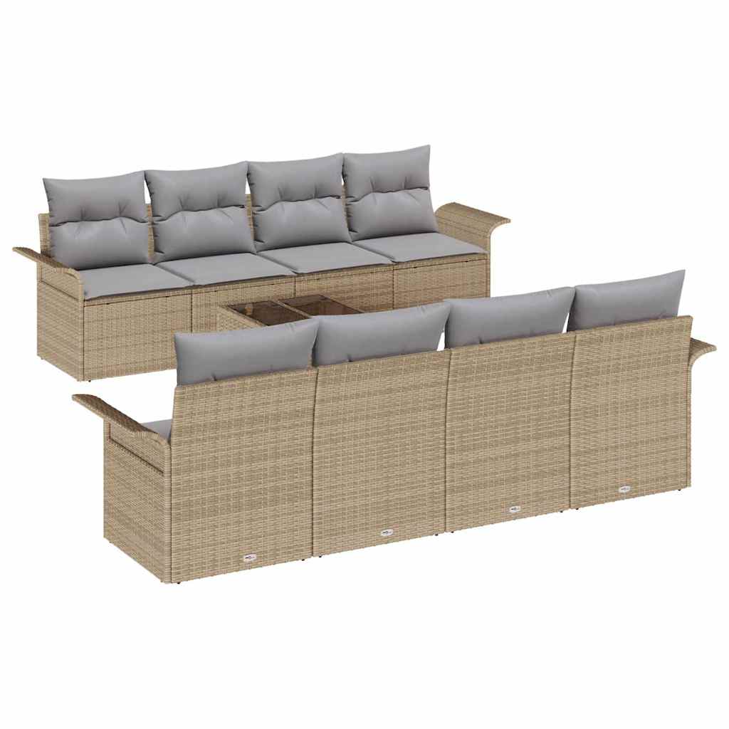 Tuin Sofa Set met kussen 9 pcs Beige en Grijs poly rattan is nu te koop bij PeponiXL, paradijselijk wonen!
