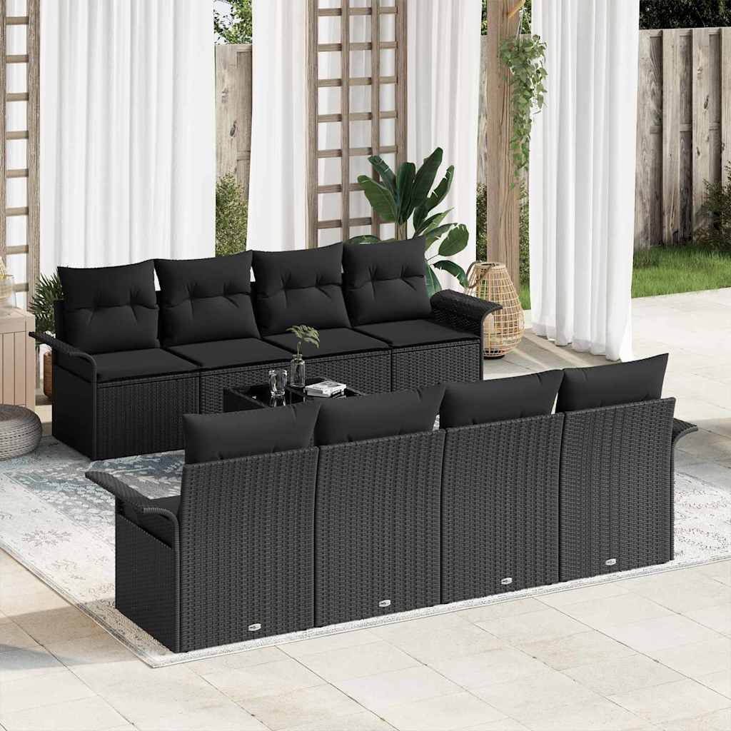 Tuin Sofa Set met kussen met opslag 9 pcs Zwart poly rattan is nu te koop bij PeponiXL, paradijselijk wonen!